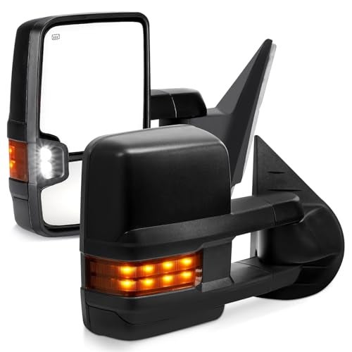 Perfit Zone Towing Mirrors Compatible for 2007-2014 Chevy Silverado GMC Sierra 1500 2500 HD 3500 HD(2007 New Body Style ONLY) Tahoe Yukon Power Heated Amber Turn Signal Light Manual Folding Pair - Image 1