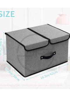 Large Foldable Rectangular Stackable Storage Bins/Closet Organizer with Handle Divider, Double Lids (Grey, Oxford Fabric) - pzsku/Z145E3E7A04DF5172EABBZ/45/_/1697706416/235c87cf-3c7b-4d1a-afd7-5d5a47b01d58