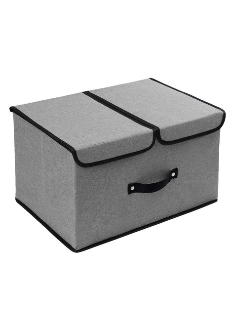 Large Foldable Rectangular Stackable Storage Bins/Closet Organizer with Handle Divider, Double Lids (Grey, Oxford Fabric)