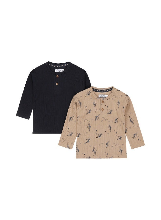 Dirkje boys' set long-sleeved tops taupe navy - Image 1