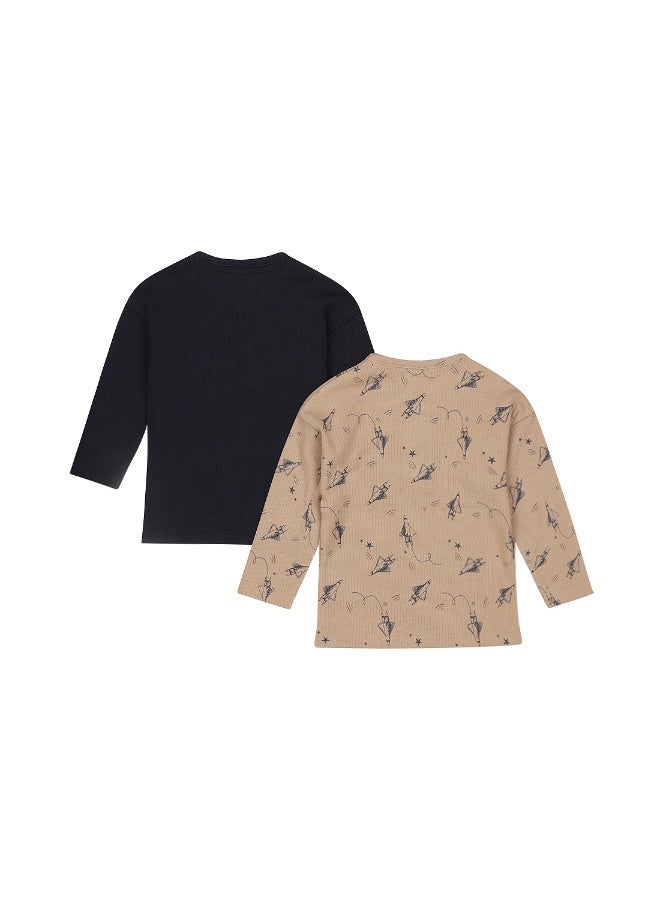 Dirkje boys' set long-sleeved tops taupe navy - Image 2