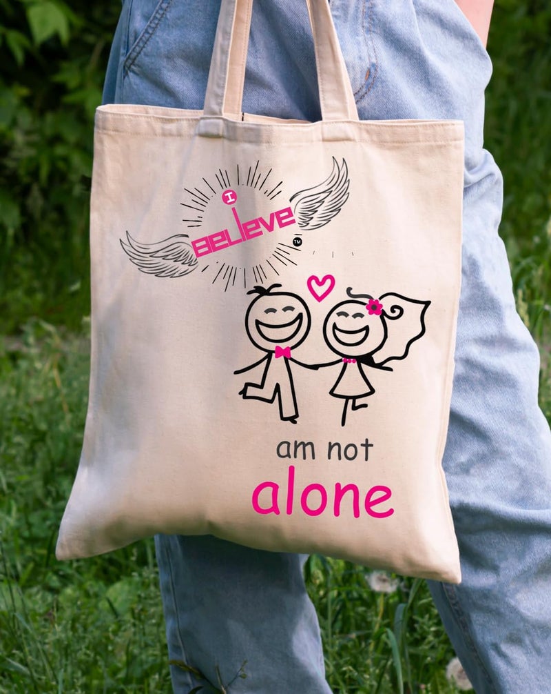 STRUTT Foldable Canvas Tote Bag for Women, Tote Bag for College Girls,100% Organic Cotton Reusable Shopping Bag for Grocery, Eco-Friendly Multi-Purpose Bag for Travel & Daily Use - in Not Alone - Image 3