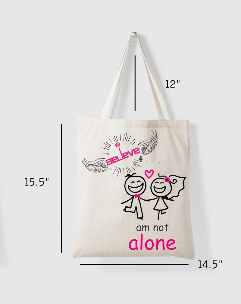 STRUTT Foldable Canvas Tote Bag for Women, Tote Bag for College Girls,100% Organic Cotton Reusable Shopping Bag for Grocery, Eco-Friendly Multi-Purpose Bag for Travel & Daily Use - in Not Alone - Image 2