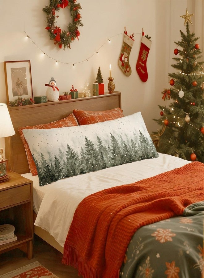 PIUD Rustic Winter Pine Tree Forest 20x54 Body Pillow Cover, Farmhouse Christmas Decor, Rustic Green Snowy Christmas Tree Holiday Decorative Long Body Pillow Cases for Bed Couch - Image 3