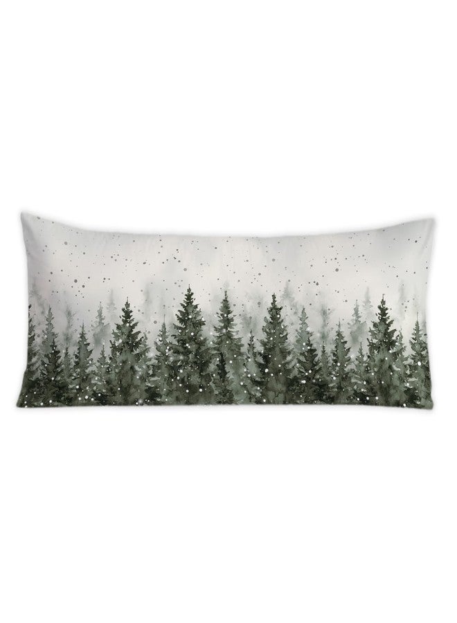 PIUD Rustic Winter Pine Tree Forest 20x54 Body Pillow Cover, Farmhouse Christmas Decor, Rustic Green Snowy Christmas Tree Holiday Decorative Long Body Pillow Cases for Bed Couch - Image 1
