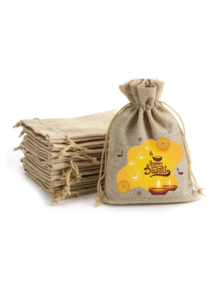 أكياس هدايا ديوالي - مجموعة مكونة من 12 كيس من الجوت - احتفل بعيد الأضواء مع هدايا صديقة للبيئة - Image 2
