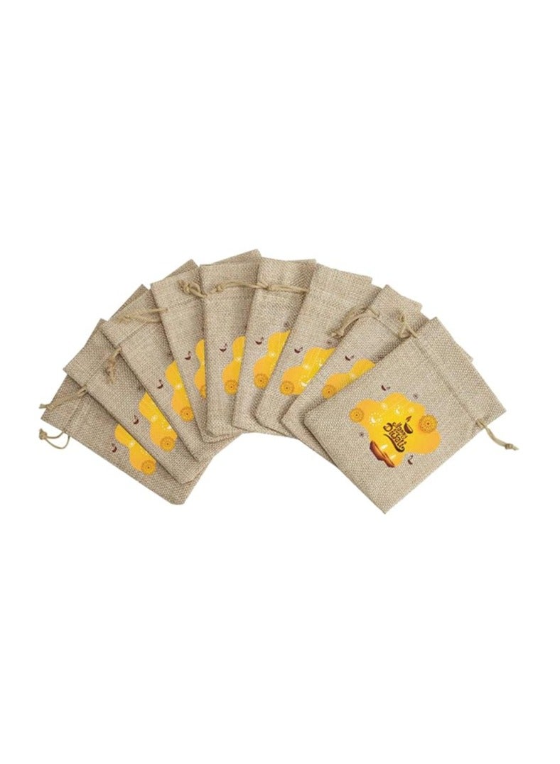 أكياس هدايا ديوالي - مجموعة مكونة من 12 كيس من الجوت - احتفل بعيد الأضواء مع هدايا صديقة للبيئة - Image 3