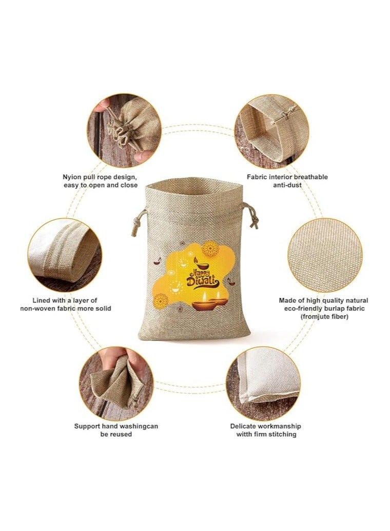 أكياس هدايا ديوالي - مجموعة مكونة من 12 كيس من الجوت - احتفل بعيد الأضواء مع هدايا صديقة للبيئة - Image 5