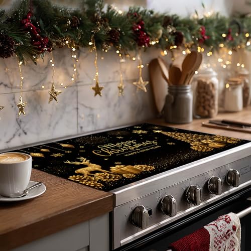 HOMETITUTE Christmas Stove Top Cover 28x20 Inch Glass Top Protector Silicone Cooktop Mat Heat Resistant Stovetop Cover Golden Deer Tree Holiday Kitchen Decoration - Image 3