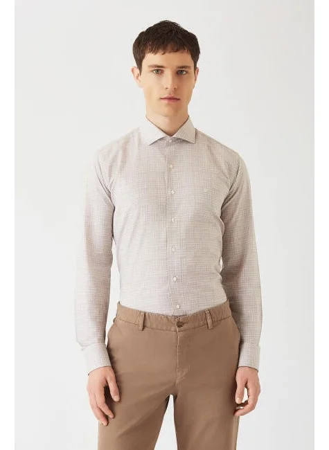 Bisse Men's Regular Fit Long Sleeve Classic Shirt BEIGE GM22K222031_D07