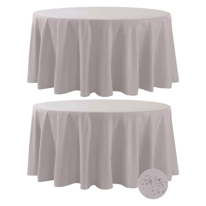 Fokitut 2 Pack Waterproof Round Tablecloth 108 Inch Stain Resistant and Wrinkle Polyester Table Cloth Fabric Table Cover for Kitchen Dining Wedding Party Holiday DinnerSilver