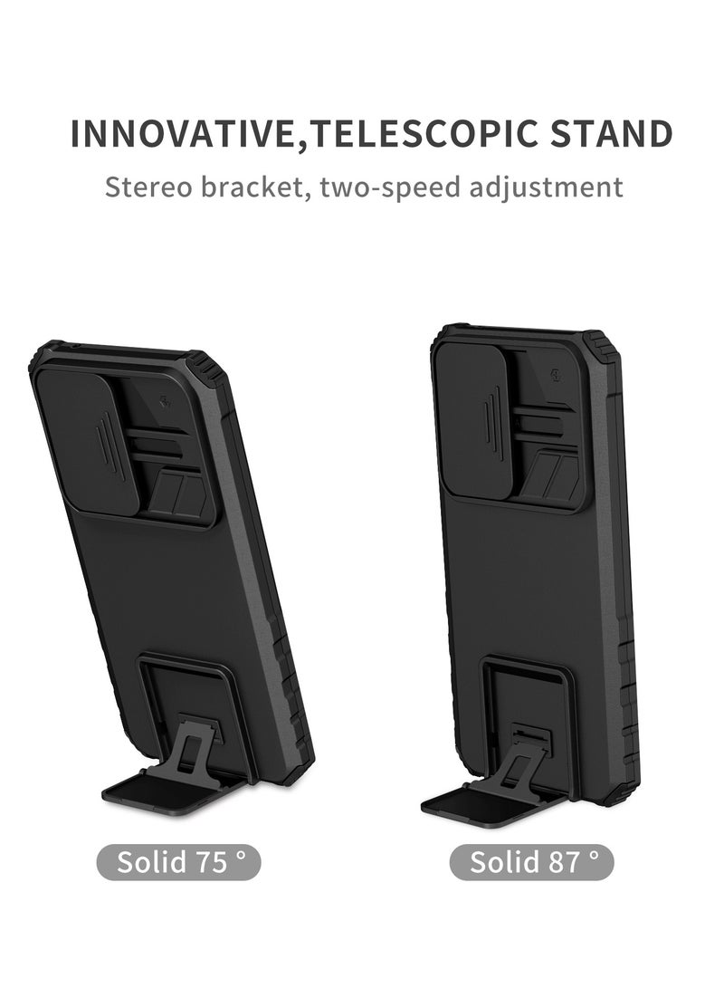 Samsung Galaxy A14 4G/5G Black Mobile Phone Case Cover, Innovative Telescopic Bracket, Sliding Protection Camera Window, Bumper Shockproof Phone Back Cover  - Image 2