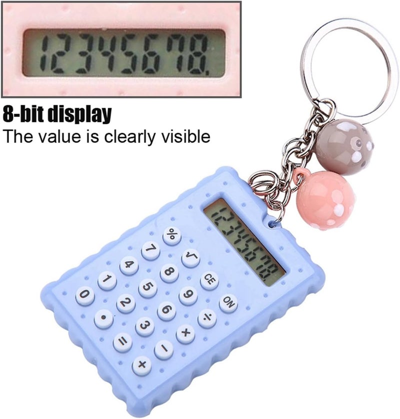 Portable Cute Cookies Key Chain Calculator, Candy Color Pocket Standard Function Calculator 8 Digit Display Keychain Basic Calculation for Travel (Blue) - Image 2