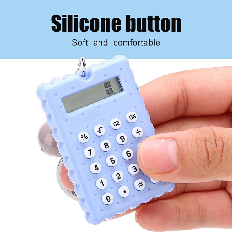 Portable Cute Cookies Key Chain Calculator, Candy Color Pocket Standard Function Calculator 8 Digit Display Keychain Basic Calculation for Travel (Blue) - Image 5