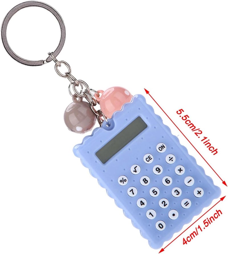 Portable Cute Cookies Key Chain Calculator, Candy Color Pocket Standard Function Calculator 8 Digit Display Keychain Basic Calculation for Travel (Blue) - Image 3