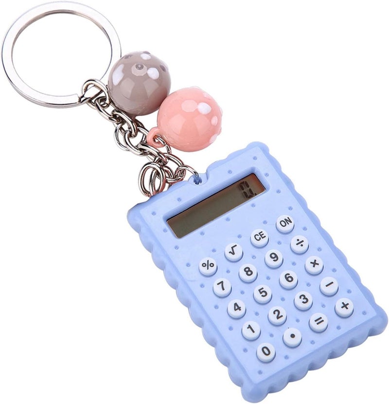 Portable Cute Cookies Key Chain Calculator, Candy Color Pocket Standard Function Calculator 8 Digit Display Keychain Basic Calculation for Travel (Blue) - Image 1