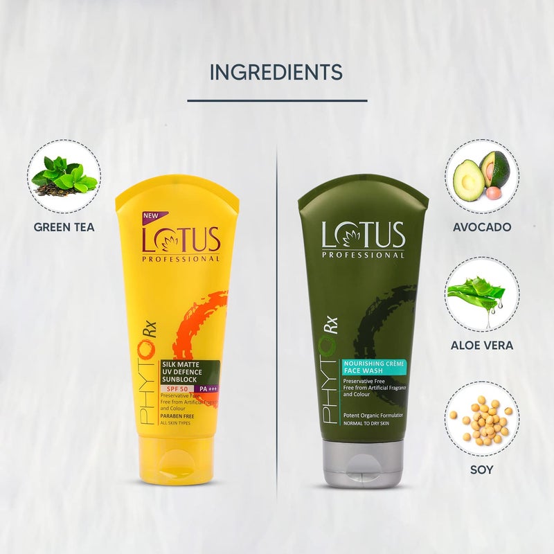 Lotus Professional Lotus Professional Nourish  Protect Combo  PHYTORx Silk Matte SPF 50 75g  PHYTORx Nourishing Cream Facewash 80g  155g  - Image 3