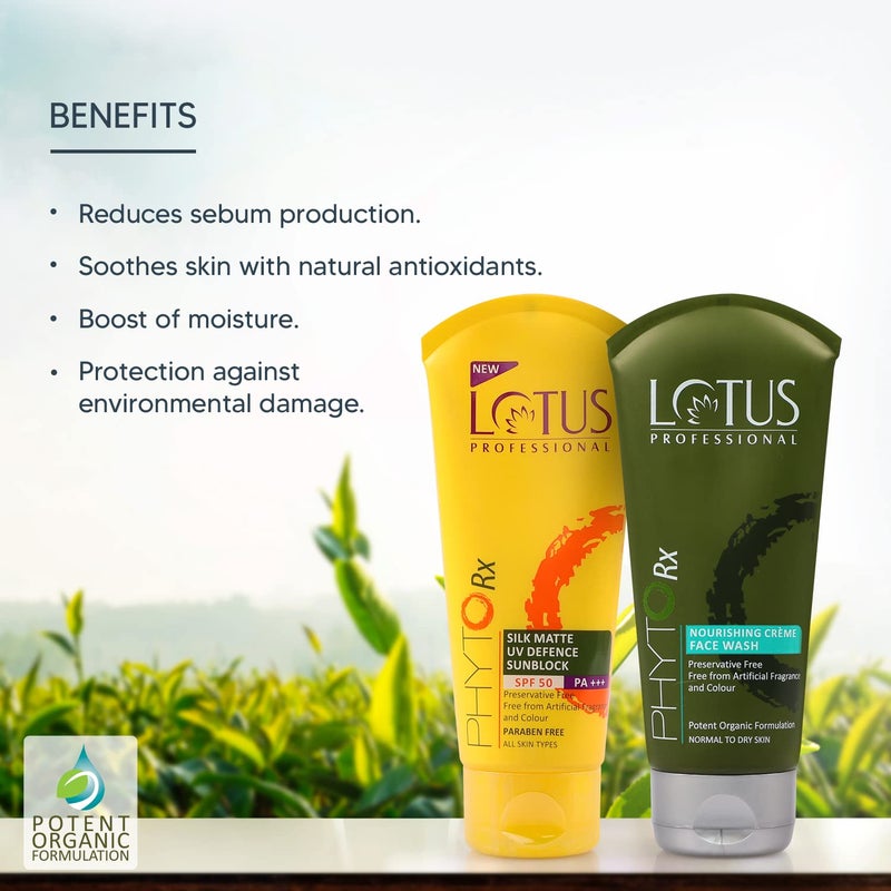 Lotus Professional Lotus Professional Nourish  Protect Combo  PHYTORx Silk Matte SPF 50 75g  PHYTORx Nourishing Cream Facewash 80g  155g  - Image 4