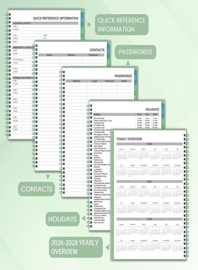 Shoparr 2026-2027 Monthly Planner/Calendar - Academic Planner 2026-2027, JUL 2026- DEC 2027, Planners with Colorful Tabs, Monthly Planners 26-27 for Daily Organizing - Waterproof Cover (8" x10", Note Pages, Green) - Image 5