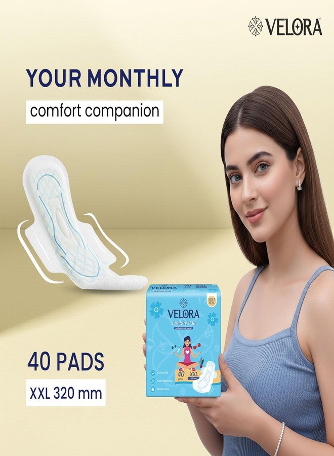 Velora Dry Feel XXL Sanitary Pads for Women 40 Pads, Rash Free, Skin Friendly, High Flow, Advanced Leak Protection, Trifold Sanitary Napkins (40 Pads-320MM) - Image 2