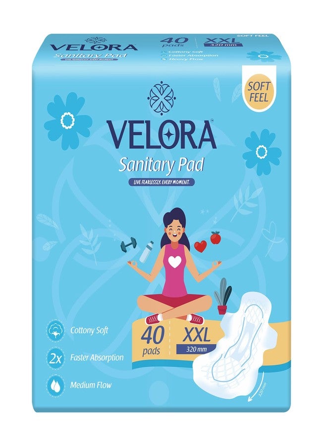 Velora Dry Feel XXL Sanitary Pads for Women 40 Pads, Rash Free, Skin Friendly, High Flow, Advanced Leak Protection, Trifold Sanitary Napkins (40 Pads-320MM) - Image 1