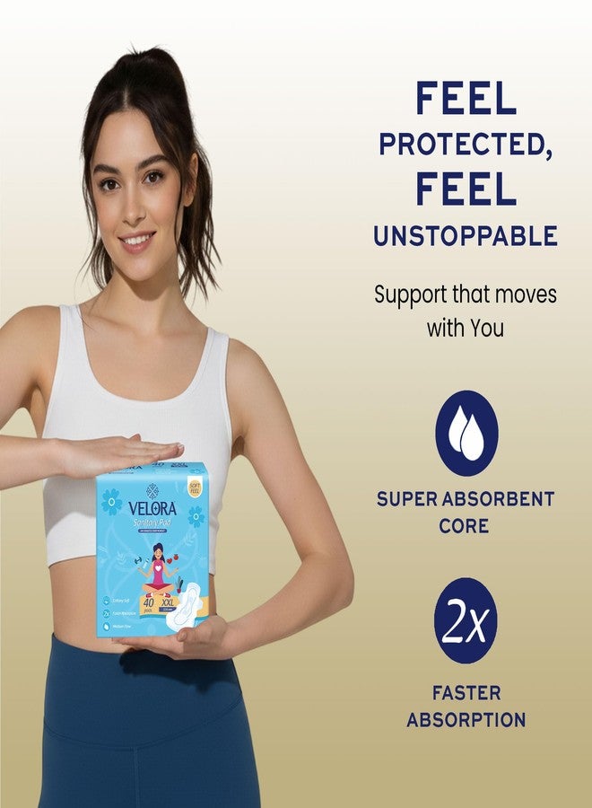 Velora Dry Feel XXL Sanitary Pads for Women 40 Pads, Rash Free, Skin Friendly, High Flow, Advanced Leak Protection, Trifold Sanitary Napkins (40 Pads-320MM) - Image 4