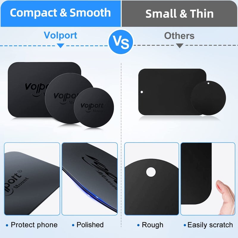 volport Metal Plate for Phone Magnet, 10 Pack MagicPlate with 3M Adhesive Replacement for Magnetic Phone Car Mount Holder & Cradle & Stand (Vent/CD/Windshield/Dashboard) - Rectangle and Round - Image 4
