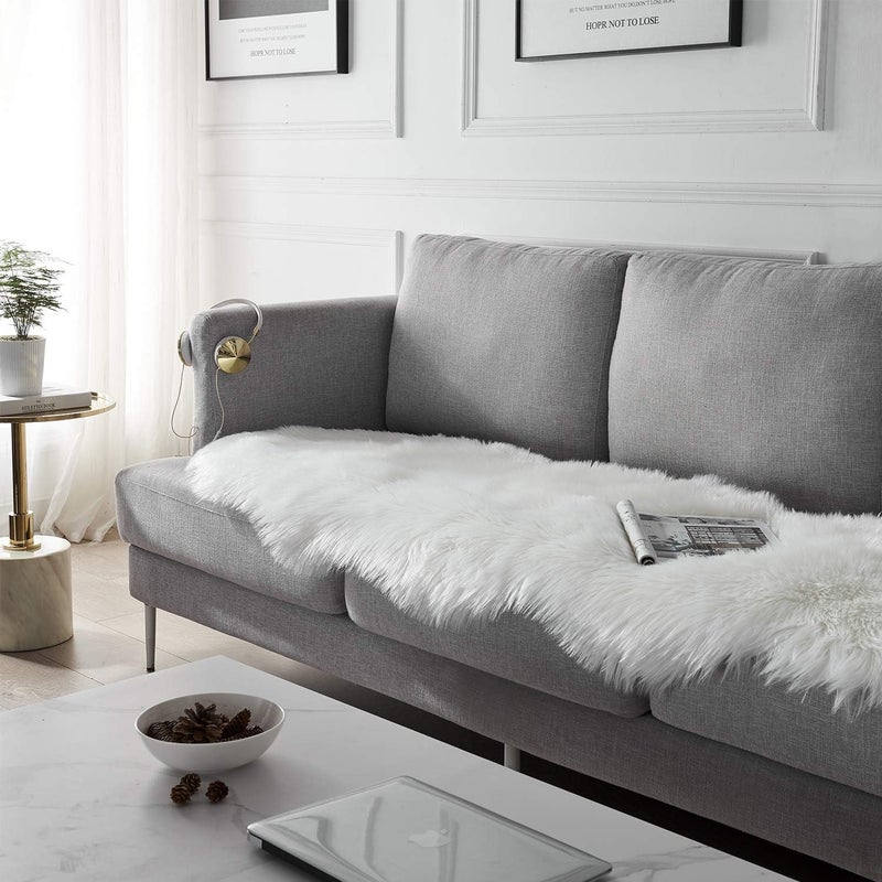 SERISSA Ultra Soft Fluffy Rug White Faux Sheepskin Fur Area Rug Shaggy Couch Cover Seat Cushion Furry Carpet Beside Rugs for Bedroom Floor Sofa Living Room Runner 2x6 Feet White - Image 3
