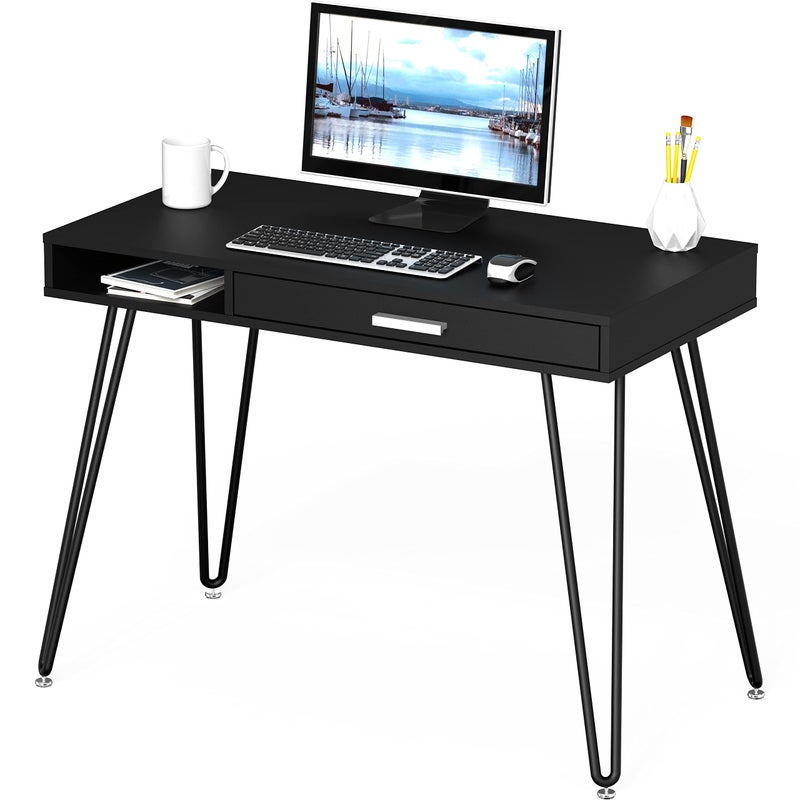 SHW Home Office Computer Hairpin Leg Desk with Drawer Black