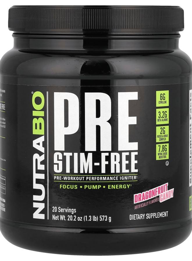 NutraBio محفز الأداء قبل التمرين خالي من المنشطات بنكهة حلوى فاكهة التنين 1.3 رطل (573 جرام)