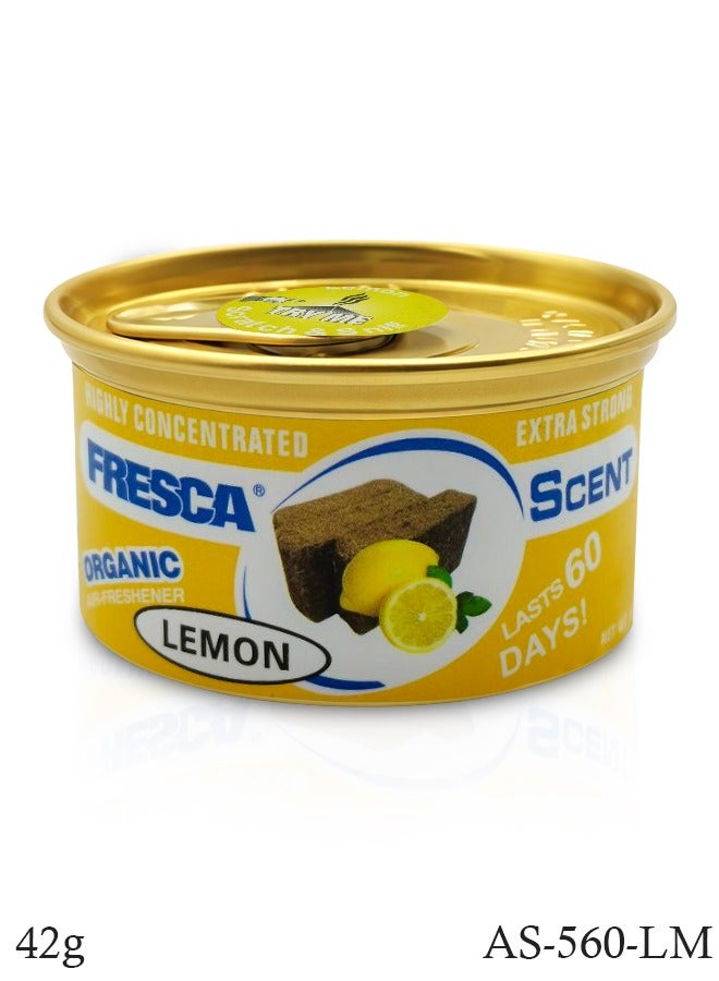 FRESCA Lemon Organic Air Freshener Can Long Lasting Odor Eliminator Gel Air Freshener for Car Home Office Bathroom Bedroom Closet Dashboard Cup Holder Natural Fresh Scent Spill Proof Air Care Fragrance Can 42g Model AS-560-LM - Image 1