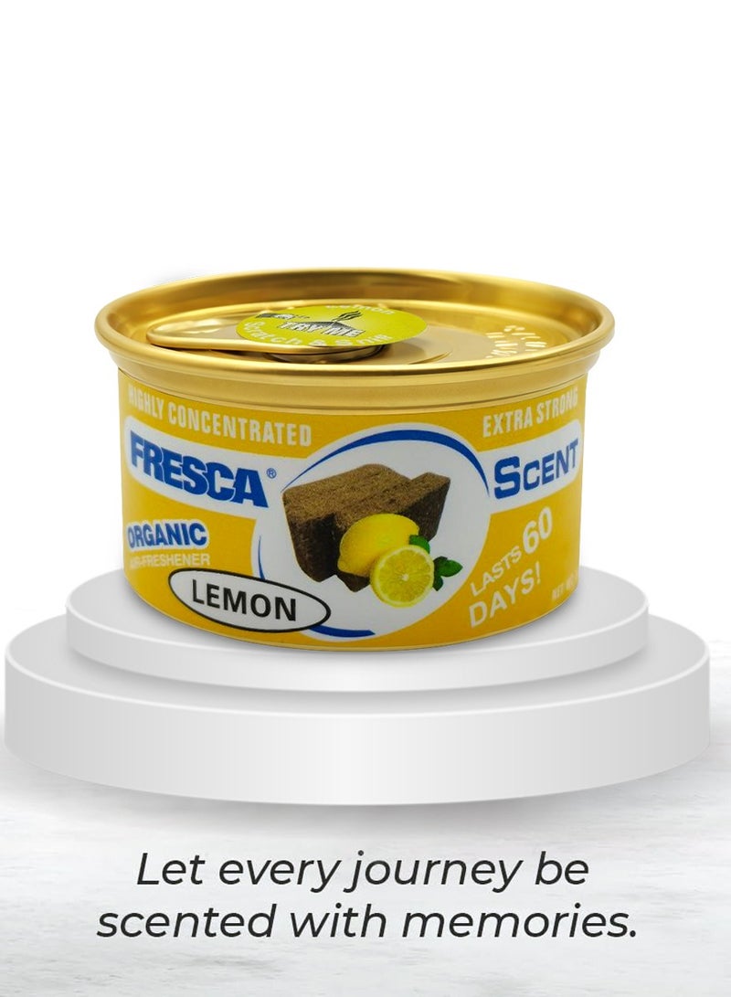 FRESCA Lemon Organic Air Freshener Can Long Lasting Odor Eliminator Gel Air Freshener for Car Home Office Bathroom Bedroom Closet Dashboard Cup Holder Natural Fresh Scent Spill Proof Air Care Fragrance Can 42g Model AS-560-LM - Image 3