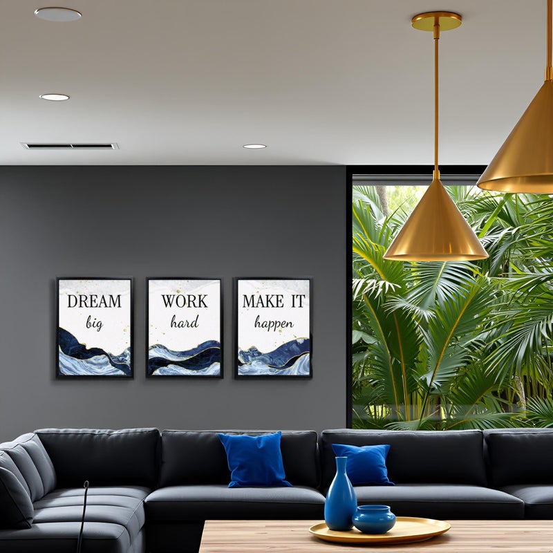 LevvArts Motivational Office Decor Dream Big Work Hard Make It Happen Inspirational Quotes Wall Art Prints Blue and Gold Artwork (Blue) - Image 5