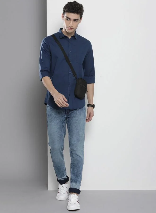 شركة المرآب الهندية Men Regular Fit Solid Full Sleeves Cutaway Collar Casual Shirt