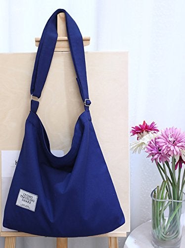 Covelin Women's Retro Large Size Canvas Shoulder Bag Hobo Crossbody Handbag Casual Tote Blue - Image 3
