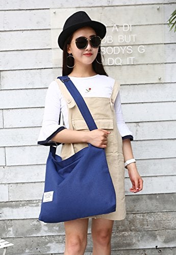 Covelin Women's Retro Large Size Canvas Shoulder Bag Hobo Crossbody Handbag Casual Tote Blue - Image 2