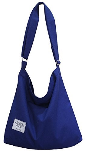 Covelin Women's Retro Large Size Canvas Shoulder Bag Hobo Crossbody Handbag Casual Tote Blue - Image 1
