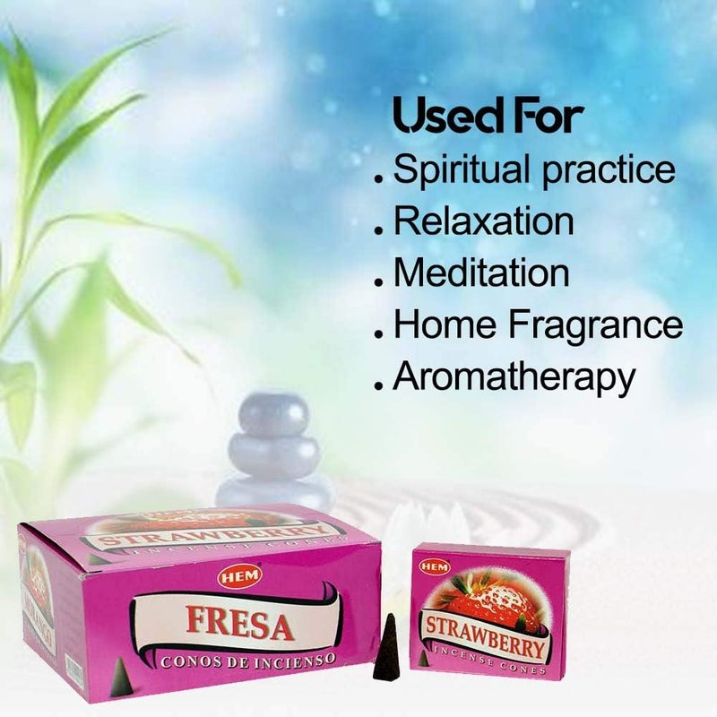 HEM Strawberry Incense Cones - Case of 12 Boxes with 10 Cones Each - Aromatic Incense from India - Image 5