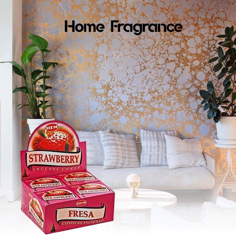 HEM Strawberry Incense Cones - Case of 12 Boxes with 10 Cones Each - Aromatic Incense from India - Image 3