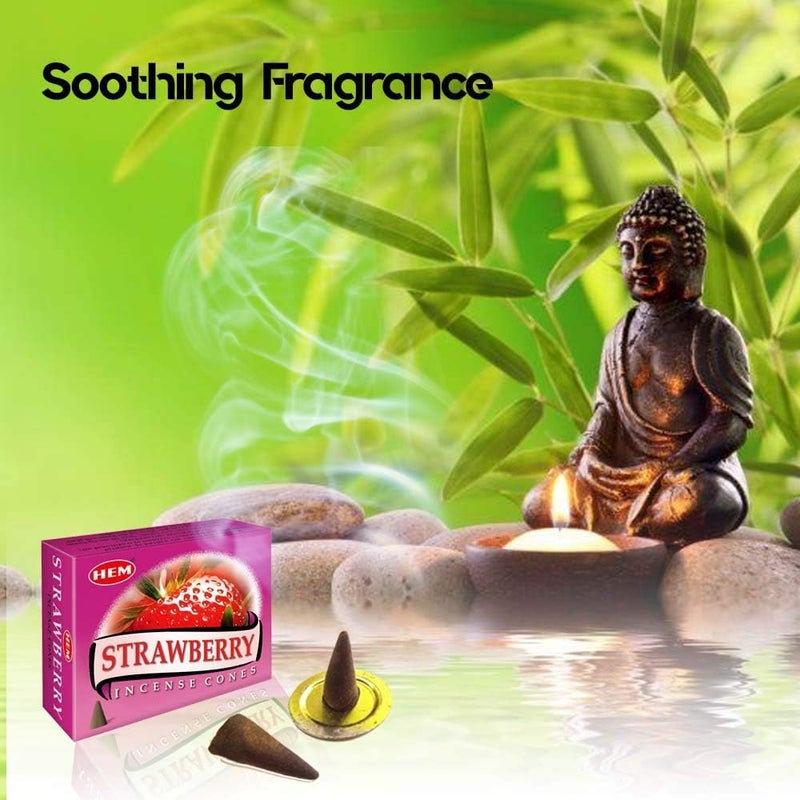 HEM Strawberry Incense Cones - Case of 12 Boxes with 10 Cones Each - Aromatic Incense from India - Image 2