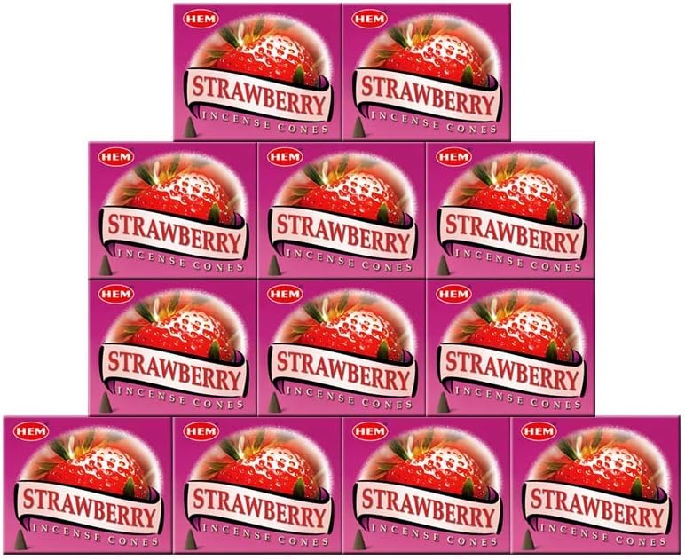 HEM Strawberry Incense Cones - Case of 12 Boxes with 10 Cones Each - Aromatic Incense from India - Image 1
