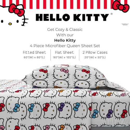Franco Hello Kitty Bows Bedding Super Soft Cozy Microfiber 4 Piece Queen Sheet Set Officially Licensed Product By Franco - Image 3