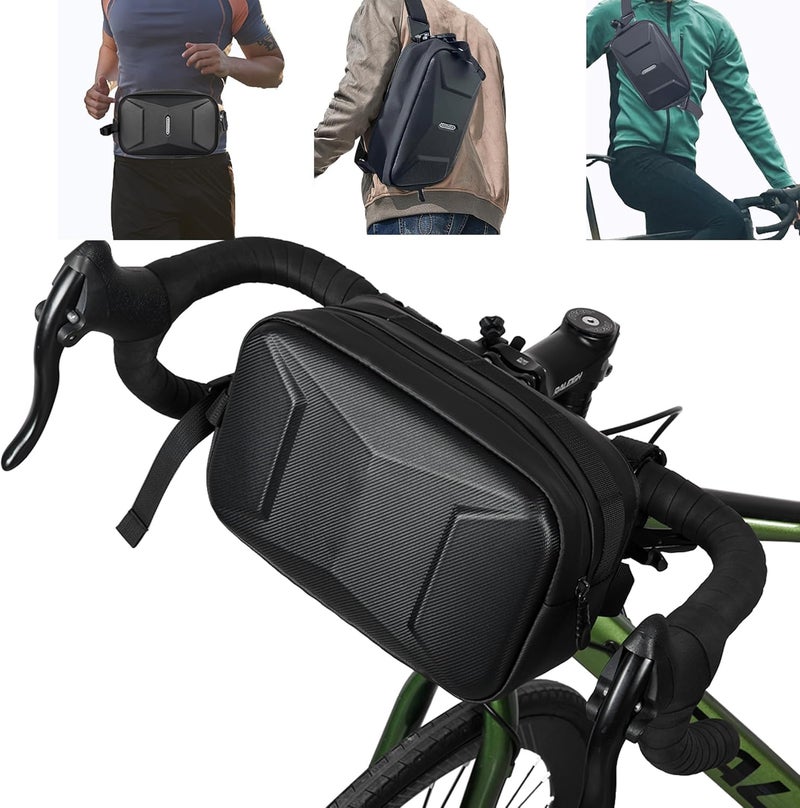 TERRIFI Bike Handlebar Bag, EVA Waterproof Bicycle Front Frame Storage Bag, 3.2L Multi-Purpose Bike Pouch, Easy to Install & Remove, for E-Bikes, Scooters, and Motorcycles (Black) - Image 1