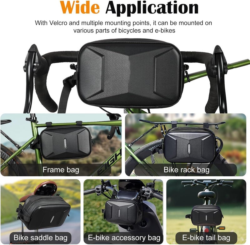 TERRIFI Bike Handlebar Bag, EVA Waterproof Bicycle Front Frame Storage Bag, 3.2L Multi-Purpose Bike Pouch, Easy to Install & Remove, for E-Bikes, Scooters, and Motorcycles (Black) - Image 3