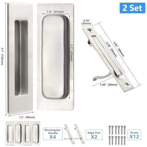 Dontay 2 Set Pocket Door Pull Handle304 Stainless SteelRectangle Recessed Flush Finger PullsEdge Spring PullNo LockHardware Set for More Than 118 Thickness Sliding DoorBrushed Nickel47 - Image 3
