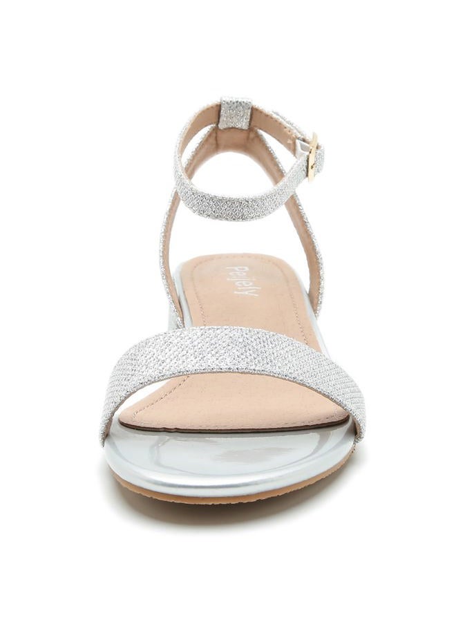 Peijely Women's Open Toe Ankle Strap Low Block Chunky Heels Sandals Party Dress Flat Sandals Glitter Silver 41 - insole length: 25.5cm/10.04 inch - US 8.5 - Image 5
