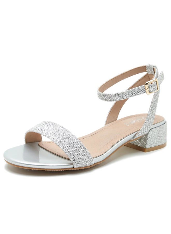Peijely Women's Open Toe Ankle Strap Low Block Chunky Heels Sandals Party Dress Flat Sandals Glitter Silver 41 - insole length: 25.5cm/10.04 inch - US 8.5 - Image 1
