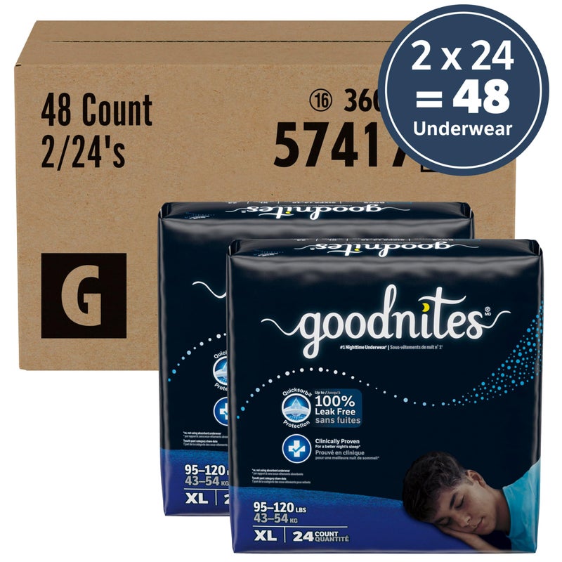 Goodnites Boys' Nighttime Bedwetting Underwear, Size Extra Large (95-120 lbs), 48 Ct (2 Packs of 24), Packaging May Vary - Image 2