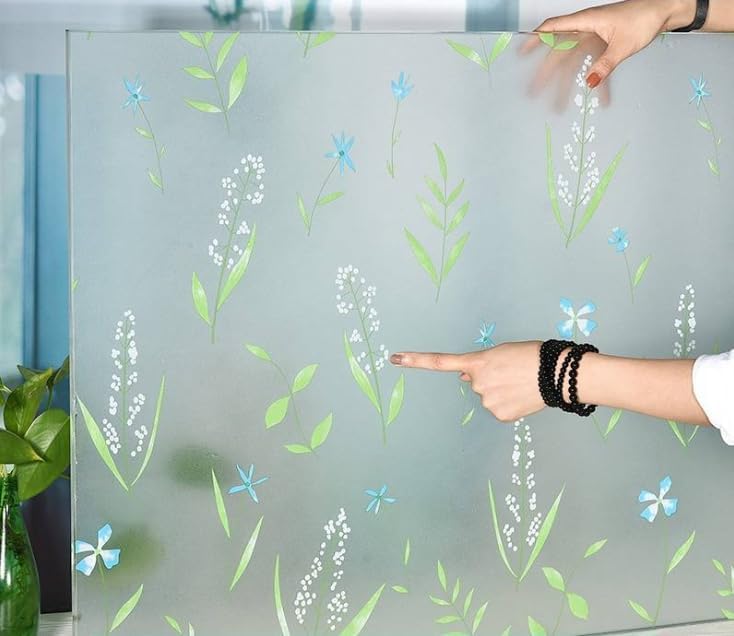 Sun Bird Self-Adhesive Film Window Film Frosted Glass Sliding Door Bathroom Window Stickers Translucent Opaque UV Protection Static Clings Window Film, (2 Ft x 12 Ft, Leaf Grass) - Image 2