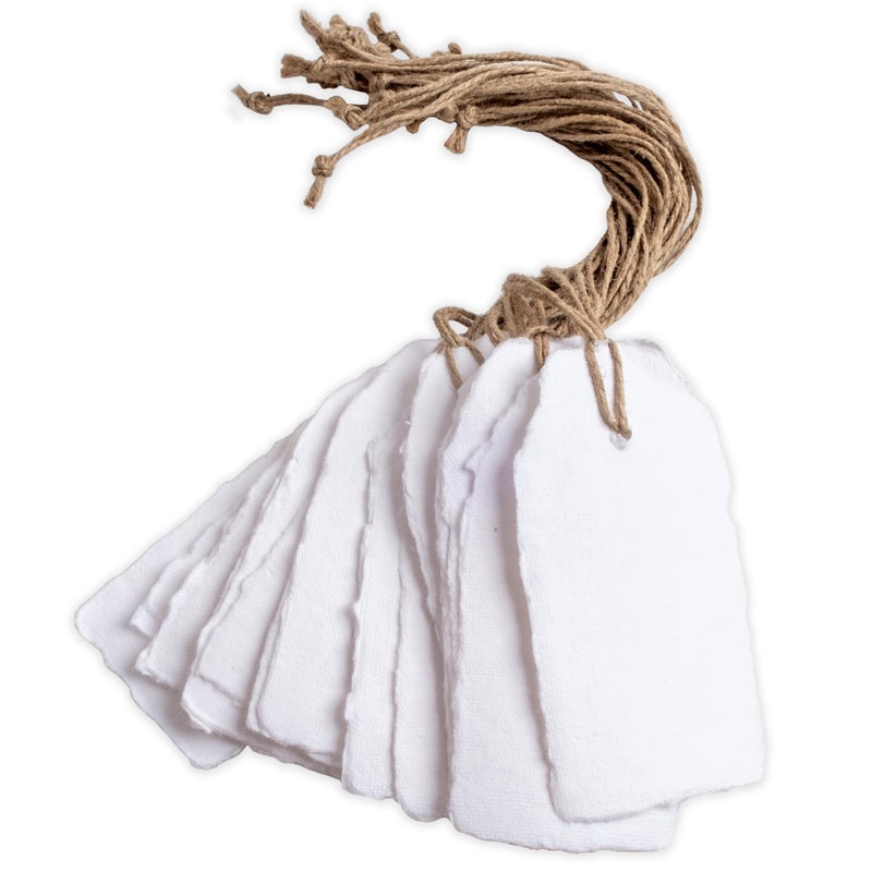 Wanderings Handmade White Deckled Edge Tags with String 2 x 4 5 x 10cm Pack of 25 Price or Gift Tags Arts Crafts Place Cards Name Cards Cold Press Thick 150 GSM - Image 2
